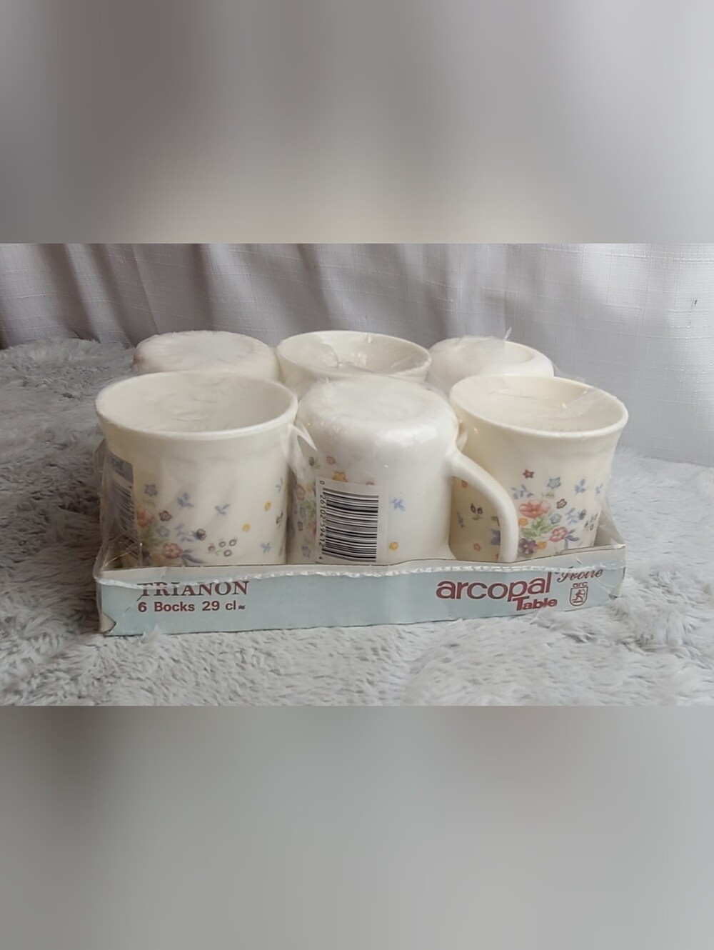 Vintage Arcopal France "Victoria" Pattern Milk Glass Mugs (Set of 6) – NOS